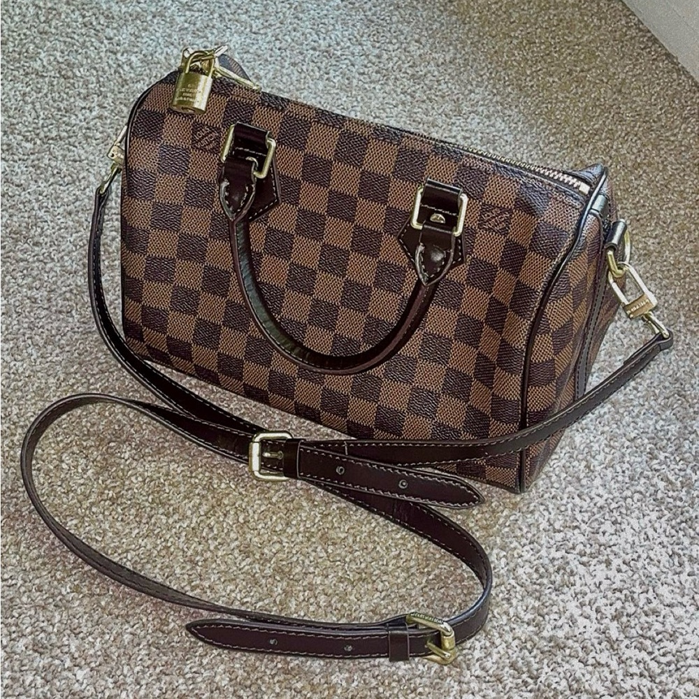Louis Vuitton Brown and Black Shoulder Bag with Damier Ebene Pattern